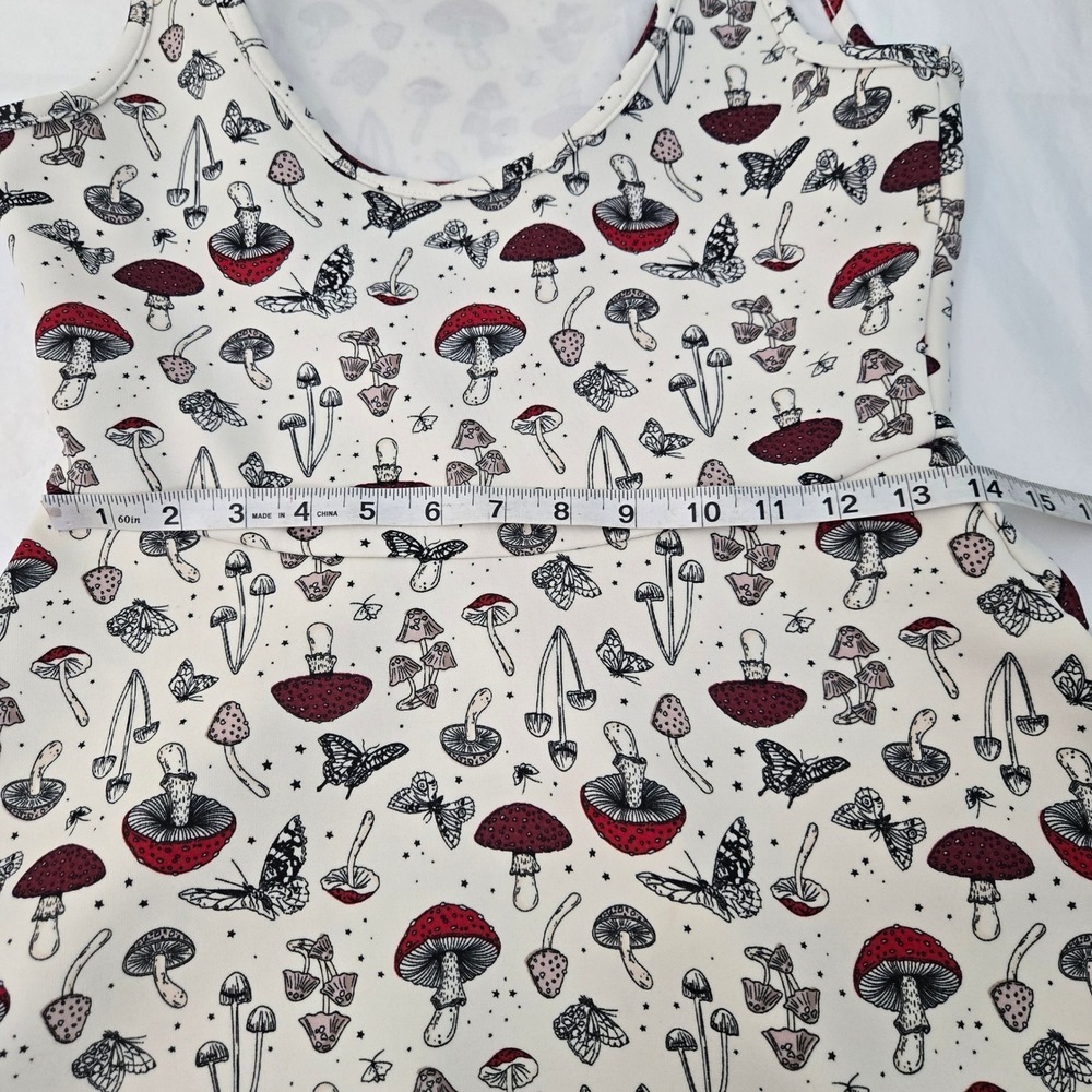 Hot Topic Mushroom Moth Print‎ Skater Dress Women's M Lace Trim Cottagecore Goth - Picture 7 of 9